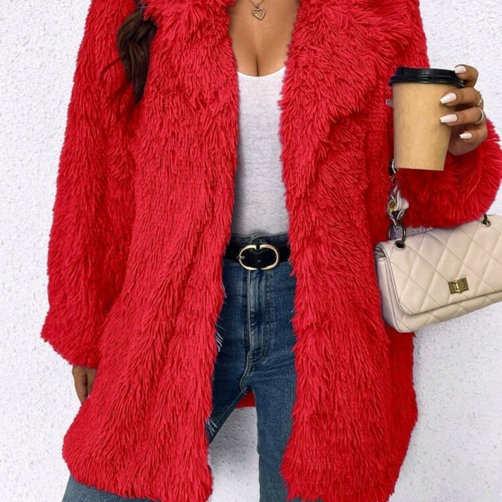 Red fur (polyester) coat